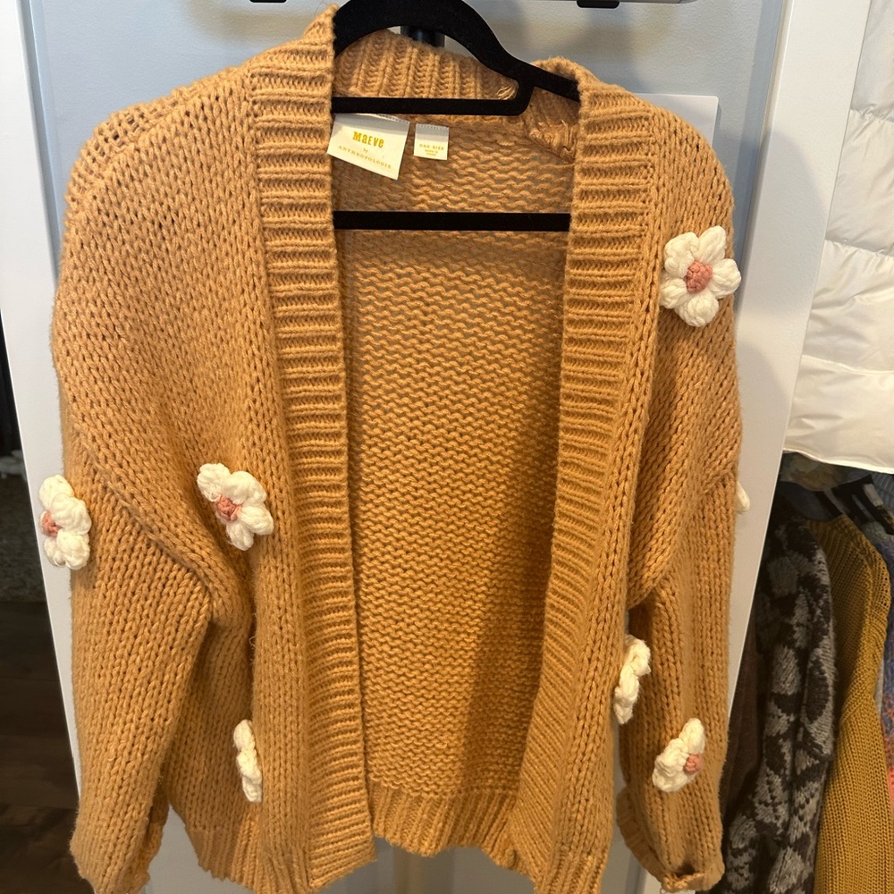 Maeve Women's Tan Sweater with Floral Accents